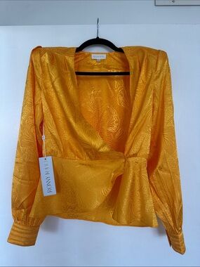 Ronny Kobo Collection Golden Yellow Satin Wrap Blouse